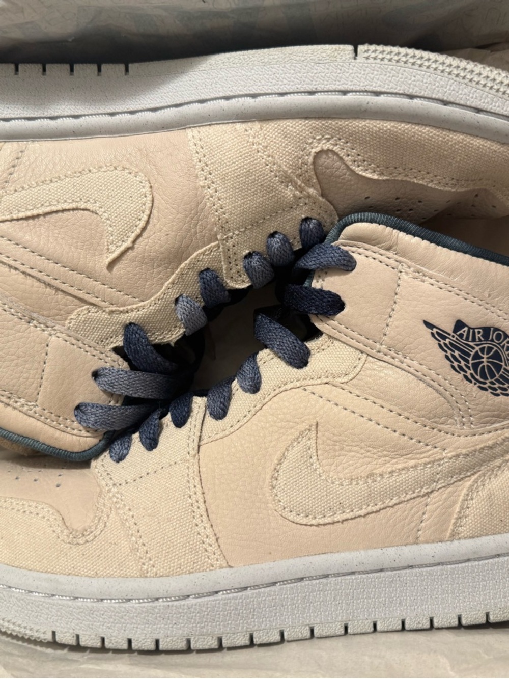 Jordan 1 Mid Beige with Navy Accents